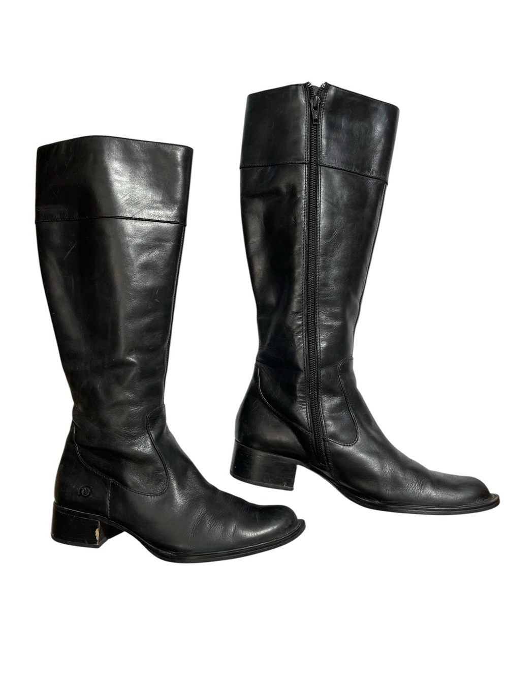 Born Black Leather Knee Boots 6.5 Side Zip Comfort - Picture 2 of 12